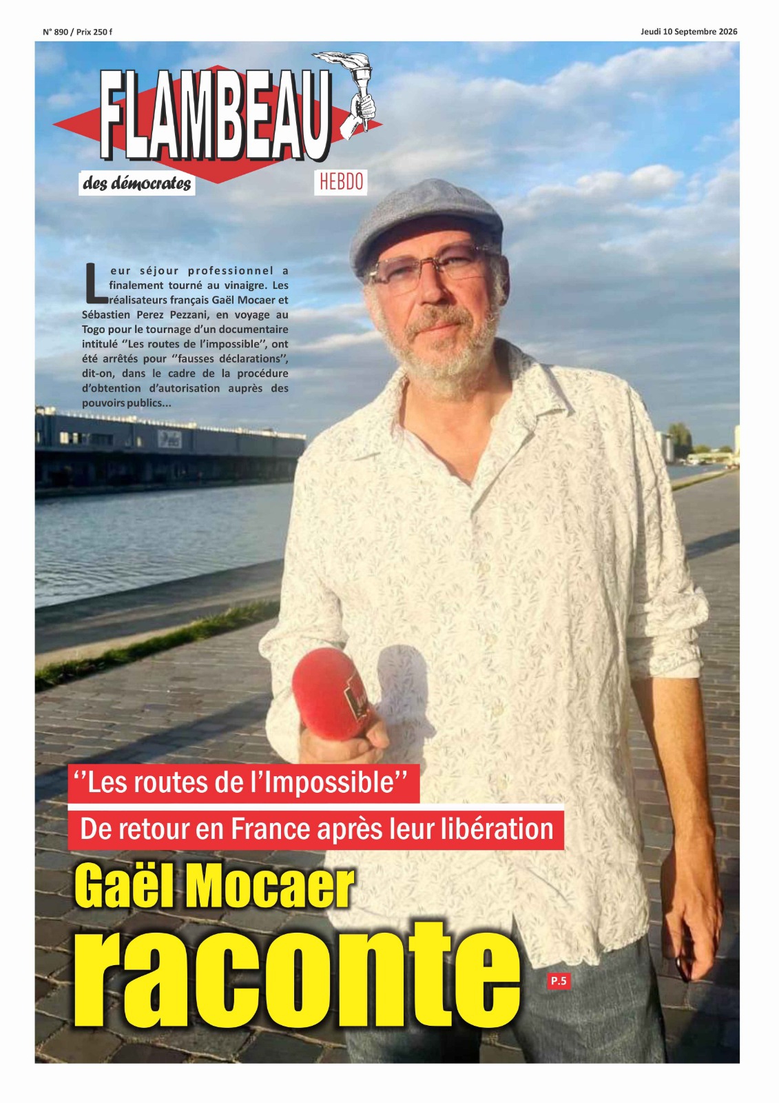 La Une du journal Flambeau des Démocrates, parution N°890 du jeudi 10 septembre 2026