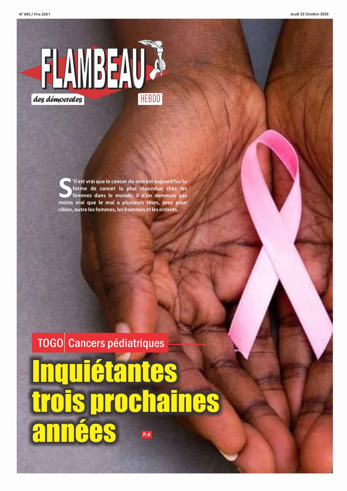 La Une du journal Flambeau des Démocrates, parution N°985 du jeudi 22 octobre 2026