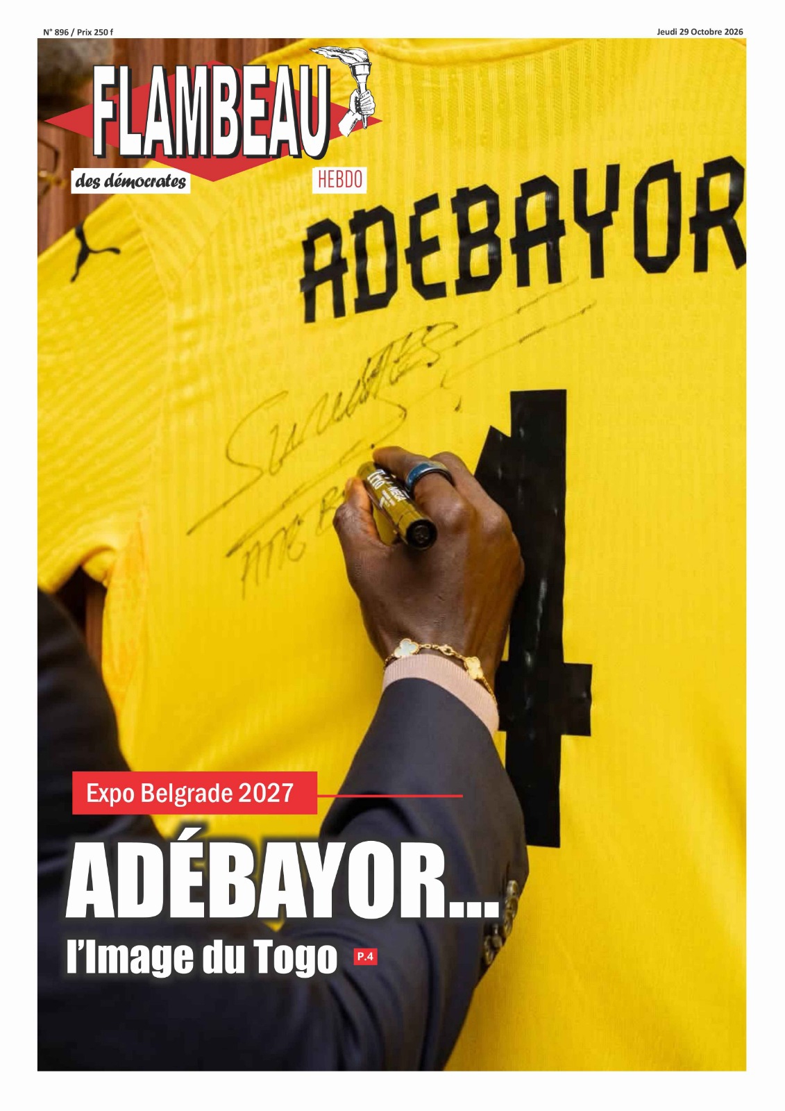 La Une du journal Flambeau des Démocrates, parution N°806 du jeudi 29 octobre 2026